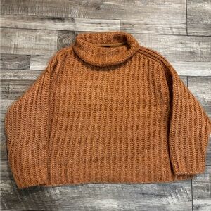 Free People Fluffy Fox Cropped Turtleneck Oversized Sweater XS